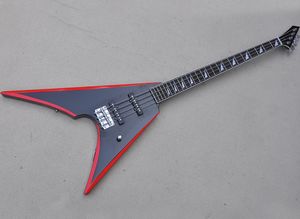 4 Strings Black V Electric Bassi Guitar com barra de pau -rosa vermelha