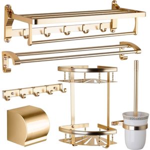 Set di accessori per il bagno in alluminio Gold Space Portarotolo Portasciugamani Porta accappatoio Porta scopino Ripiani Accessori per il bagno T200425