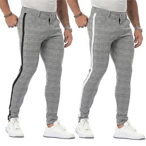 Męskie spodnie dorywczo kraty w dół Slim Gray Skinny Plus Rozmiary Długie Moda Streetwear Mężczyźni Biznes Elastyczne Bawełniane Spodnie Sprawdzone 220325