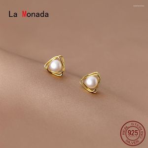 Stud La Monada Triangle Earrings Sterling Silver Small Fake Pearl for Women Pierced Girls Studentstud Odet22