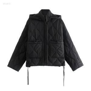 2021 New Women Parka Winter Jacket Women Women Thin Korean Fashion String no Zoom Hood Black L220725