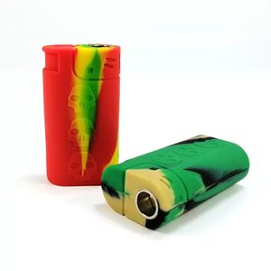 Pipa da fumo in silicone mimetico a forma di accendino con tubi in metallo Custodia colorata per bruciatori di erbe secche per tabacco fumatori Dab Rigs