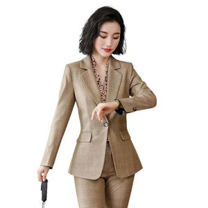Kvinnors tvådelade byxor Formella enhetliga mönster byxor av hög kvalitet tyg kvinnor affärsdräkter med och jackor kappa för damer kontor bl