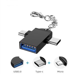 2'de 1 OTG Adaptör USB 3.0 Mikro Erkek ve Tip C Erkek Konnektörü Alüminyum Alaşımında GO Dönüştürücü Xiaomi Samsung