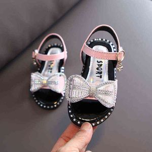 Baby Girls Princess Sandals Summer Shoes for Kids Girls Rhinestone Bow Party Shoes PU Non-slip Breathable Flat Sandal Footwear G220523