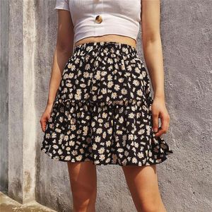 Skirts 2022 Mini Skirt Mujer Faldas Kvinna Kvinnor Saias Mulher Femme Jupes Fashion Floral Daisy Tight Folds Country Style