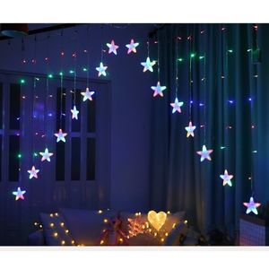 16 LED Stars Curtain String Lights Christmas Fairy Garland Wedding Home Party Birthday Romantic Decor EU Lamp Y200603