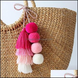 Keychains Fashion Accessories Cute Pompom Tassel Keychain Boho Bag Charm Pendant Keyring For Women Purse Handbag Decor Y43 Dhuoe