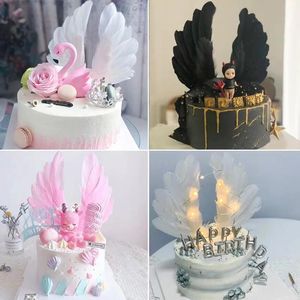 Angel Wings Cake Topper Wedding Cupcake Cake Flag Party Decoration Happy Birthday Cakes Insert Baking Decor Swan Feather Wing