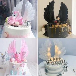 Angel Wings Kek Topper Düğün Cupcake Pasta Bayrak Parti Dekorasyonu Mutlu Yıllar Pastaları Ekle Pişirme Dekoru Kuğu Tüy Kanat