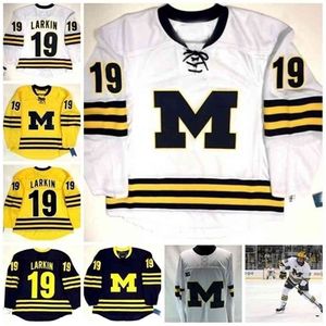 C26 Nik1 SDYLAN LARKIN NEW MICHIGAN WOLVERINES WHITE BLUE HOCKEY JERSEY 100% embroidery custom or of any name or number