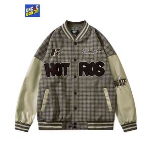 Uncedonjm Plaid Varsity Jacket japanska mode män jackor män mode klädtrender jacka män streetwear jacka t220728