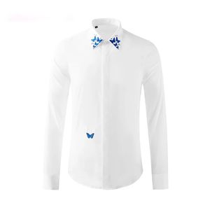 Manlig klänningskjorta Butterfly Print Chemise Homme Långärmad Casual Men Shirts Camisa Masculina Plus Size M-4XL