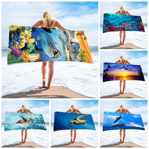 Factory Directe verkoop Dubbelzijdige Fleece Bath Towel 3D High-Definition Printing Marine Animal Turtle Dolphin Strand handdoeken Pad Absorberende handdoek