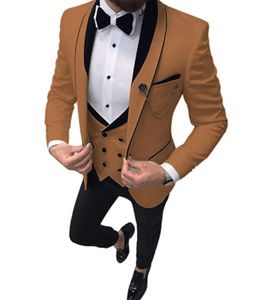 Совершенно новый хаки для жениха смокинга Шаль, оценочный лацлина, жених, свадебное платье, отличное мужское пиджак, 3 кусок брюк брюк, галстук 1293