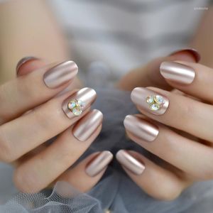 False Nails Metallic Fashion 3D Fake Nail Oval Short Designed Cool Art Tips Sparkling Decorations Artificial Prud22