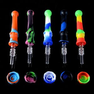 Smoking Silicone Nectar Collector with 14mm Quartz Nail & Oil Container Tip Food Grade Silicon Mini NC Bird Dab Straw Hand Pipes NC Kits