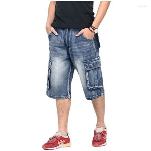 Mäns shorts Män förlorar baggy jeans streetwear lång 3/4 lastficka Bermuda man
