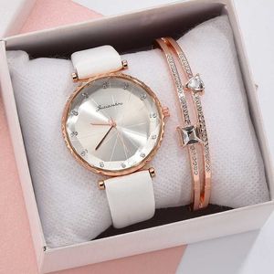 Luxus Marke frauen Uhr Diamant Wellpappe Uhren Armband Set Damen Mode Casual Leder Rose Gold Quarz Armbanduhr