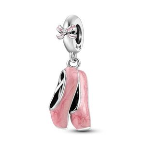 Charms Elegant Pink Love Ballet Shoe Bow Knot Dangle Charm Fit Bracelet Necklace Bead Plata 925 Silver DIY Jewelry Making WomenCharms CharmC