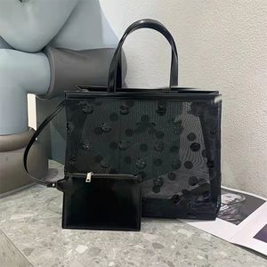 Borse a tracolla con paillettes di alta qualità Borse a rete in garza borsa shopping trasparente mamma rete di nylon fitness spiaggia di grande capacità borsa a pois triangolo da donna p