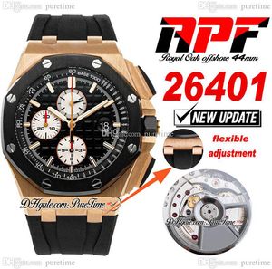 APF 44mm 2640 A3126 cronografo automatico orologio da uomo oro rosa lunetta in ceramica nera quadrante bianco testurizzato gomma Super Edition Puretime (tecnologia esclusiva cinturino) E5