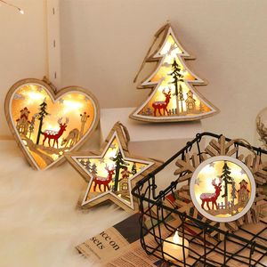 Christmas Decorations Wooden Decorative Light Star Heart Snowflake Tree Shape Battery Powered LED Lamp Home OrnamentChristmas DecorationsChr