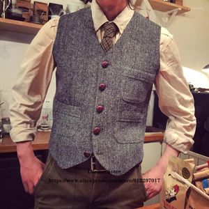Men's Vests Suits Steampunk Herringbone Formal Business Waistcoat Tweed Suit Vest Jacket Groomsmen For Wedding Homme Gilet Guin22