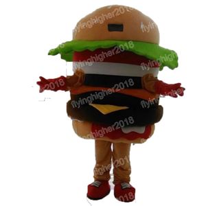 Costume della mascotte dell'hamburger di Halloween Personaggio a tema anime dei cartoni animati Carnevale Vestito unisex per adulti Vestito da festa di compleanno di Natale