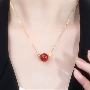 S925 Sterling Silver Jequirity Bean Lucky Beads Necklace Women's All-Match Light Minority Design Simple Clavicle Chain