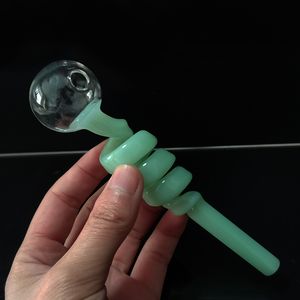 Pipa a spirale colorata Pipa speciale per bruciatore di olio di vetro Tabacco Erba secca Big Ball Gorgogliatore d'acqua Tubi di fumo Tubo di vetro spesso Punte per unghie Pyrex Verde Blu Rosa Nero