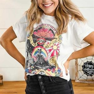 Super Chic Graphic Gráfico T de Algodão Camiseta Mulheres Verão Casual Tshirt Mulheres Branco Graphic Tshirt 2020 Tops 220408