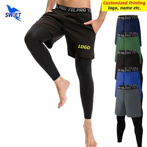 Hızlı kuru elastik 2 in 1 koşu tayt erkekler egzersiz spor eğitim pantolon spor salonu fitness jogging şort legging dipler özelleştirilmiş 220704