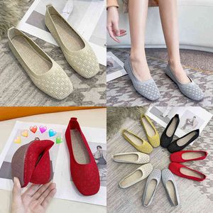 Dress Shoes Moccasins Breathable Mesh Ballet Flats Women Square Toe Soft Bottom Knitted Casual Loafers Lady Spring Summer 2022 220512