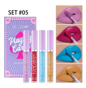 Handaiyan Poker 4pcs Liquid Lip Gloss Set Waterproof 8 Hours Long Lasting Multi Color Matte Non-stick Cup Stay All Day Makeup LipStick WITH USPS