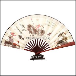 Party Favor Event Supplies Festive Home Garden Landscape Silk Folding Fan Chinese Style Bamboo Wood Summer Portable Wedding Gift 10 Inch D