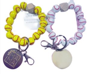 Acessórios esportivos de titânio na moda design mono grama disco pulseira chaveiro de madeira frisado softball beisebol impressão pulseira esportiva pulseira personalizada