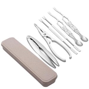 Wholesale crab box for sale - Group buy Seafood Crackers Picks Spoons Set Stainless Steel Crab Peel Shrimp Tool Lobster Calmp Pliers Clip Pick Set With Storage Box Q19043233D