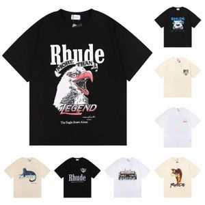 Rhude для мужчин Дизайнерские футболки Tide Printed Tee Мужчины Женщины Шею с коротким рукавом Футболка Повседневная Свободная мода High Street Хип-хоп Treetwear Rhude Te S94m #