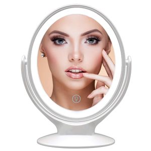 LED travel make up mirror with light for makeup round cosmetic magnifying handheld portable vanity mirror white aesfee double sides 1x/7x magnification