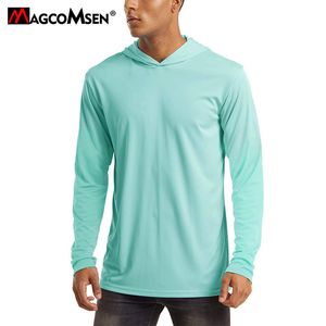 Magcomsen Men S Hooded UV Sun Ochracy T Shirt Long Rleeve Szybki suchy plaż