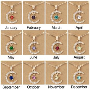 Fashion Birthstone Necklaces For Women 12 Months Crystal Star Moon Pendant Chain Men Trendy Birthday Party Jewelry Gift