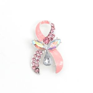 10 Teile/los Mode Rosa Emaille Strass Broschen Band Form Brustkrebs Awareness Medizinische Pins Für Krankenschwester Zubehör