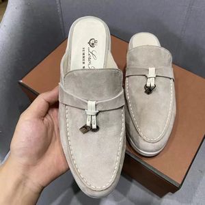 2024 Women Slippers Mule Flats Loafers 100% Real Suede Moccasin Size 35-45 Designer Shoes Summer Slip-ons Deep Ocra Babouche Charms Walk Linen 55 47