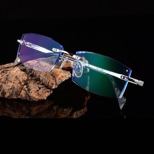 Mode solglasögon ramar Reven Jate Titanium Rimless Diamond Cutting Man Glasses Frame Optical Recept Eglasses Men Eyewear 9001Fash