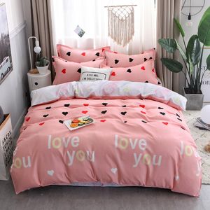 Aloe Vera Cotton Fourpiece Suit ThreePiece Suit Bedbling Slip Quilt CoverSheetPillowcase Students Kin Cotton Sheet 210309