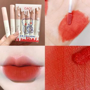 Lip Gloss Milk Tea Bear Glaze Set Matte Mist Surface With White Mouth Red Women Sexy Lipstick Lasting Velvet Cosmetic TSLM1Lip Wish22