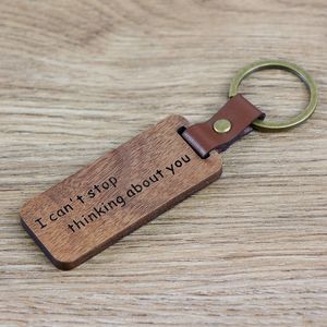 Father Day Gift-Keychain Charms Straps Wood Leather Laser Graved Keychains Metal Key Ring Wood Blank Key Chain Luxury Business Gifts