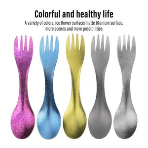 TiTo Titanium spork spoon Ultralight Cookware Portable for Outdoor Camping Picnic Accessories Hiking Travel 2in1 Tableware Y220530