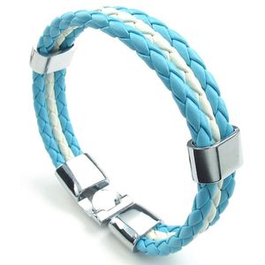 Charmarmband blå läder armband vit flagga av argentina legering flätad längd 21,5 cm med en sammet pouchcharm